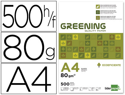 500h papel fotocopiadora Liderpapel Greening A4 80g/m²